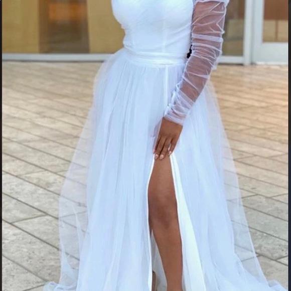 Single Sleeve Elegant Party Wedding Guests Bridesmaid Tulle Maxi Dress Gold - Picture 4 of 6